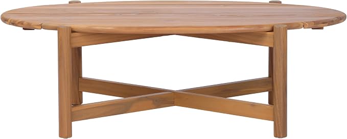 Christopher Knight Home Bubi Patio Acacia Wood Coffee Table, Solid Wood Outdoor Table for Patio Furniture Set, Slat Panel Oval Top, Teak