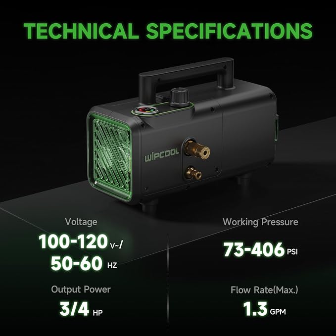 WIPCOOL C28T Crankshaft-Driven HVAC Coil Cleaning Machine, 72–406 PSI Adjustable, 3/4 HP Portable High Pressure Washer with Long Service Life