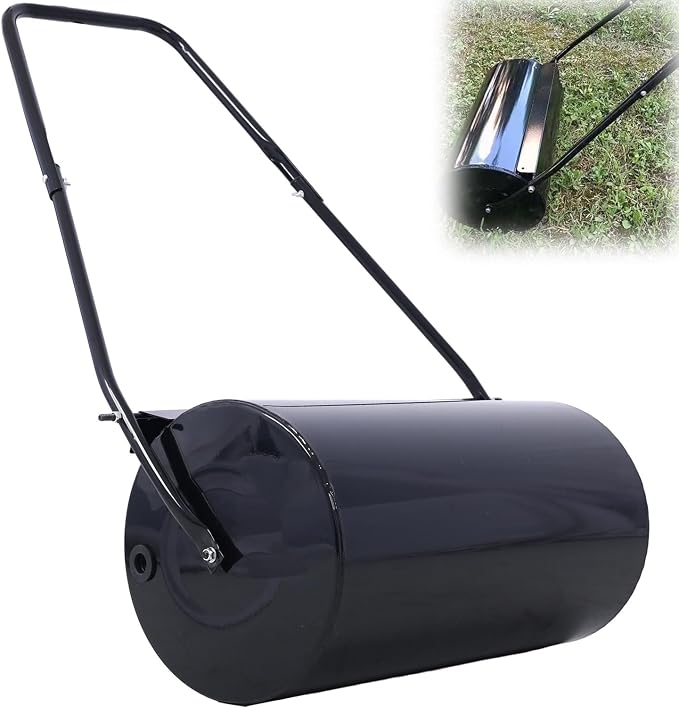 Lawn Roller Push or Tow Behind Tractor, 48L Heavy Duty Steel Sod Roller Water or Sand Filled, Garden Yard Lawn Leveling Roller with U Handle for Backyard, Park & Farm