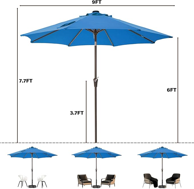 9FT Solar-Powered LED Patio Umbrella with Tilt Crank,Outdoor Market Umbrella with 32 Lights,Sunshade for Deck, Garden and Pool