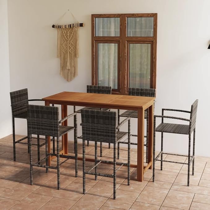Patio Bar Set,Patio Lounge Set,Conversation Sets,Outdoor Garden Table and Chairs Sets,Outdoor Patio Furniture,for Patio,Backyard,Garden,7 Piece Gray