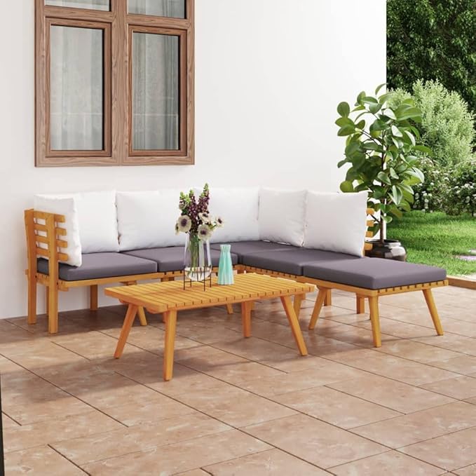 Patio Lounge Set with Cushions,Patio Furniture Sets,Patio Conversation Sets,Outdoor Furniture Sets,for Garden,Backyard,Outdoor,6 Piece Solid Acacia Wood