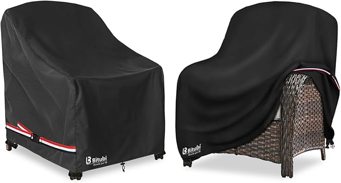 Bitubi Waterproof Patio Chair Covers, Lounge Deep Seat Cover Fits Up to 35W x 38D x 31H inch, Heavy Duty Outdoor Lawn Patio Furniture Cover (2 Pack, Black)