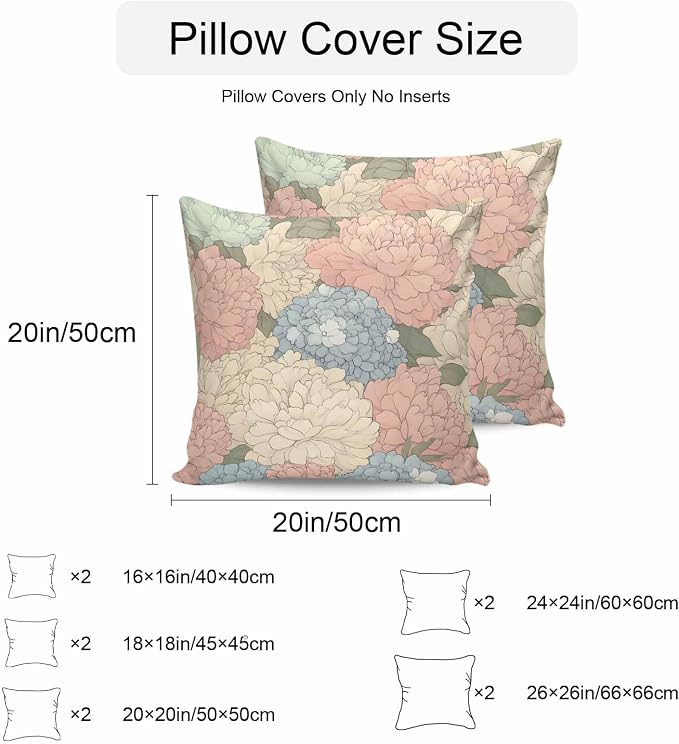 Botanical Flowers Waterproof Outdoor Pillow Covers Set of 2 Home Decor, Spring Colorful Garden Floral Plants Pillowcase Patio Pillow Covers for Couch Bench Furniture Garden 26x26in