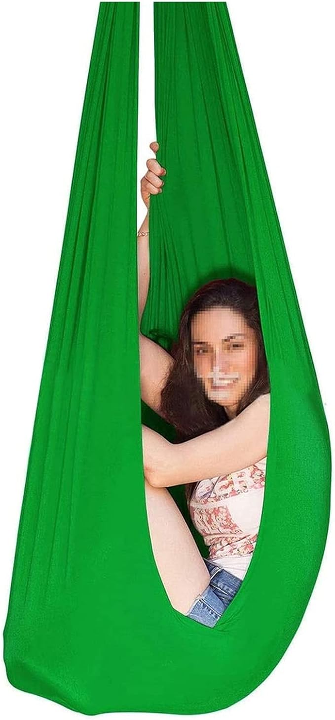 Adults Therapy Sensory Swing Hammock For Autism, With Hardware Adjustable Snuggle Cuddle Hammock Chair Has Calming Effect On Children With Special Needs ( Color : Green , Size : 150×280CM/59×110in )