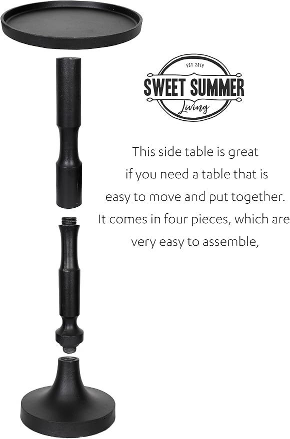 Outdoor/Indoor Side Table Aluminum 10 inch Top Diameter x 26 inch Height Patio Table Rustproof/Weather-Resistant Black