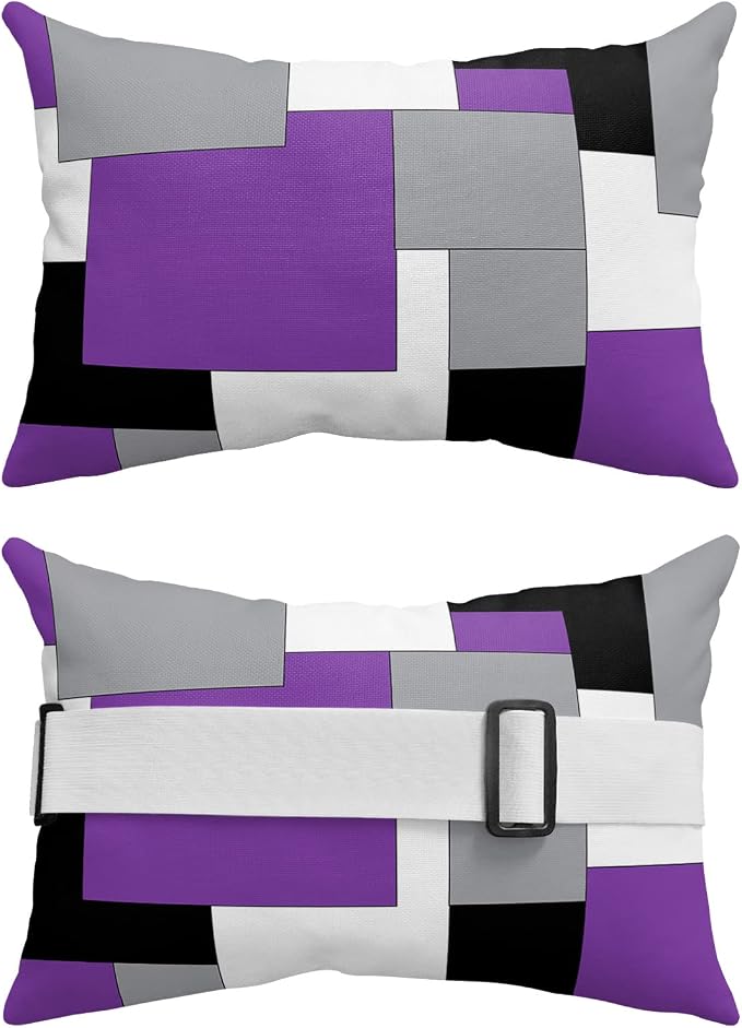 Outdoor Pillows Covers with Inserts Abstract Art Patchwork Purple Black and Grey Waterproof Recliner Pillow with Adjustable Strap Throw Pillows for Patio Furniture Pool Lounge Chair, 11x16 inch, 1PCS