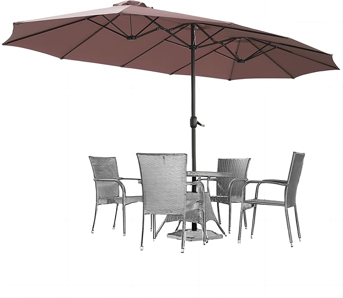 AECOJOY 15x9ft Large Patio Umbrella, Double-Sided Outdoor Market Rectangle Table 177''x104'' Umbrella with Crank Air Vents for Deck Pool Patio(1.9" Pole, Brown)