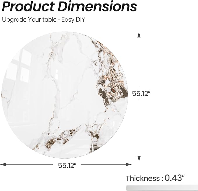 55.1" Round White Marble Sintered Stone Table Top - Heat Resistant Waterproof for Dining Table, Office Desk, Bar, Patio