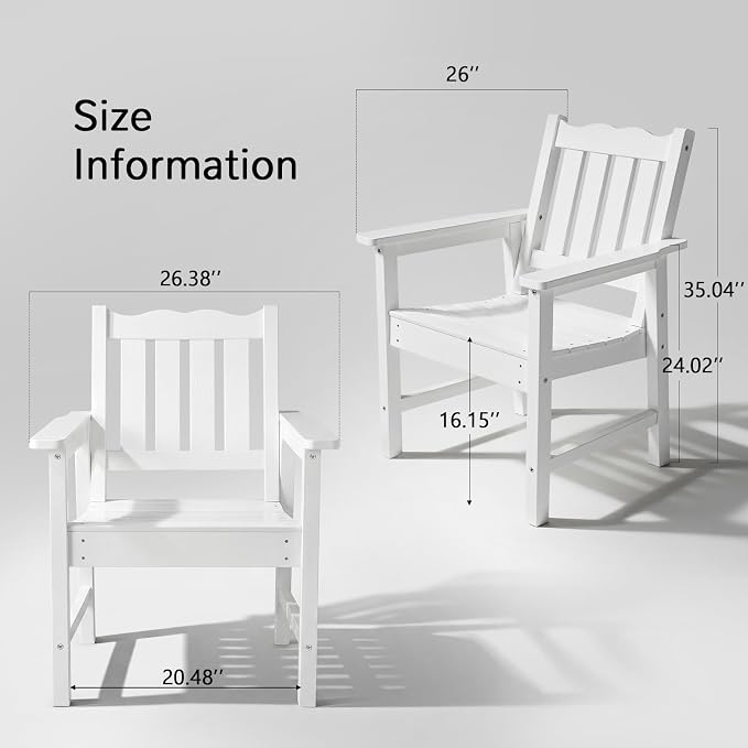 Stoog 3 Piece Patio Dining Sets, All-Weather Patio Chairs with Curved Backrest, Include 2 Garden Chairs and 1 Side Table, White