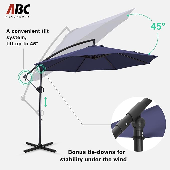 ABCCANOPY 10FT Cantilever Patio Umbrella with base included, 360° Rotation Outdoor Offset Umbrella for Backyard, Deck, Poolside (Tibetan Blue)