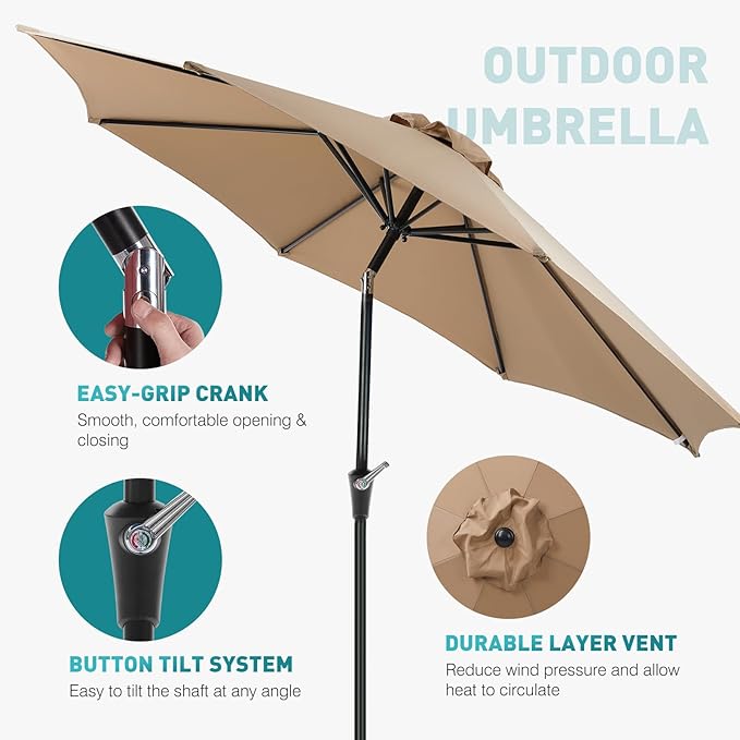 OLIXIS 9FT Patio Table Umbrella with Tilt and Crank Button & 8 Sturdy Ribs Waterproof, 9 Feet Outdoor Patio Umbrella Sun Shade for Pool, Terrace, Beach and Restaurant
