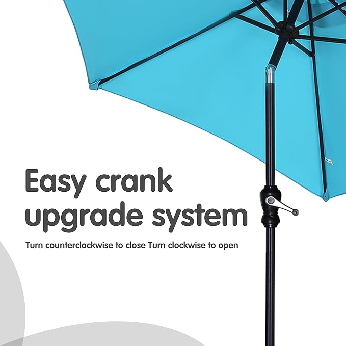 GDY 7.5FT Patio Umbrella Outdoor Table Umbrella,Market Umbrella with Push Button Tilt and Crank for Garden, Lawn, Deck, Backyard & Pool (Lake Blue)