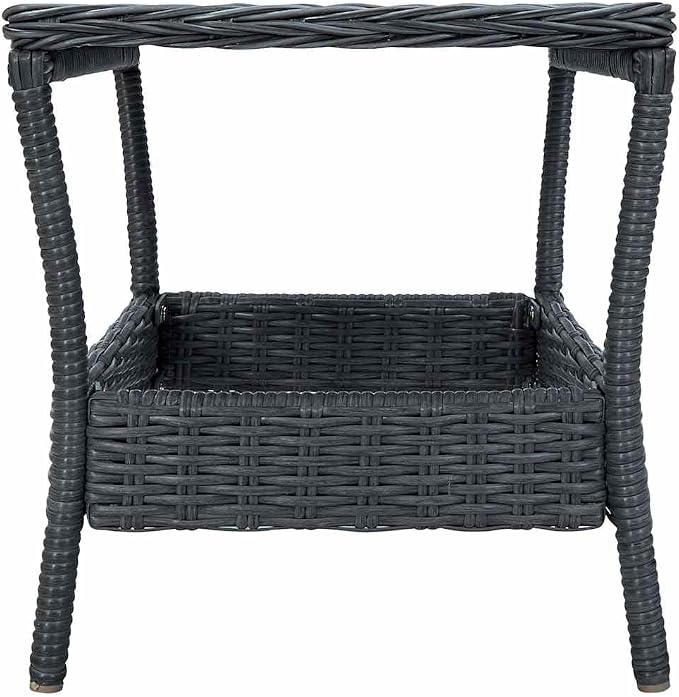 Poly Rattan Patio Side Table, 17.7" x 17.7" x 18.3", Dark Gray, Steel Frame