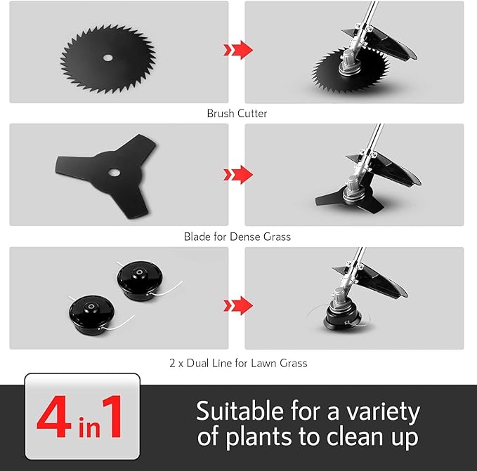 58CC 2-Cycle Gas Powered Weed Wacker, 4 in 1 String Trimmer Brush Cutter, Gas Brush Cutter Weed Wacker Straight Shaft Gas Grass Trimmer for Lawn and Garden Care Trimming