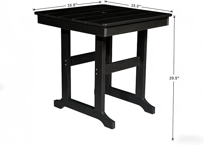 5-Pcs Outdoor Patio Dining Table Set of 5, Outdoor Patio Square 35'' Dining Table and Armchair for Lawn Garden Backyards Pool Side, Waterproof HDPE Material & 1.95'' Umbrella Hole, Black