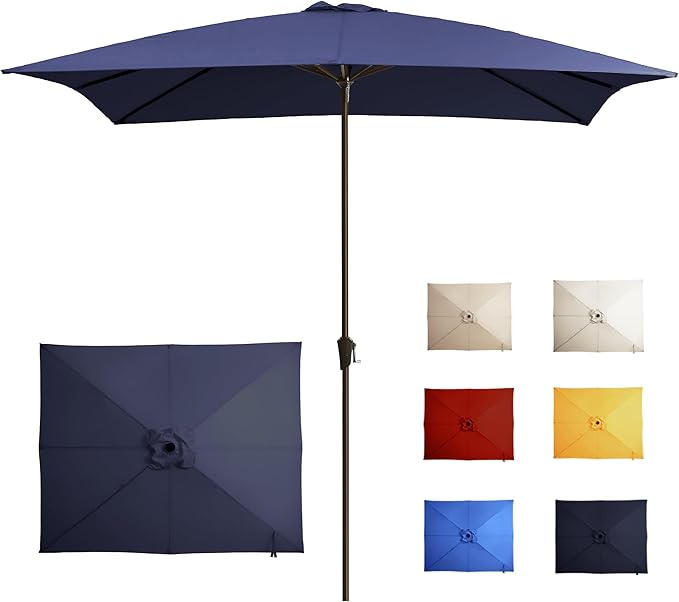 8x10FT Rectangular Patio Umbrella with Crank Lift for Garden,UV Protection Outdoor Umbrella for Deck,Pool and Yard,Navy