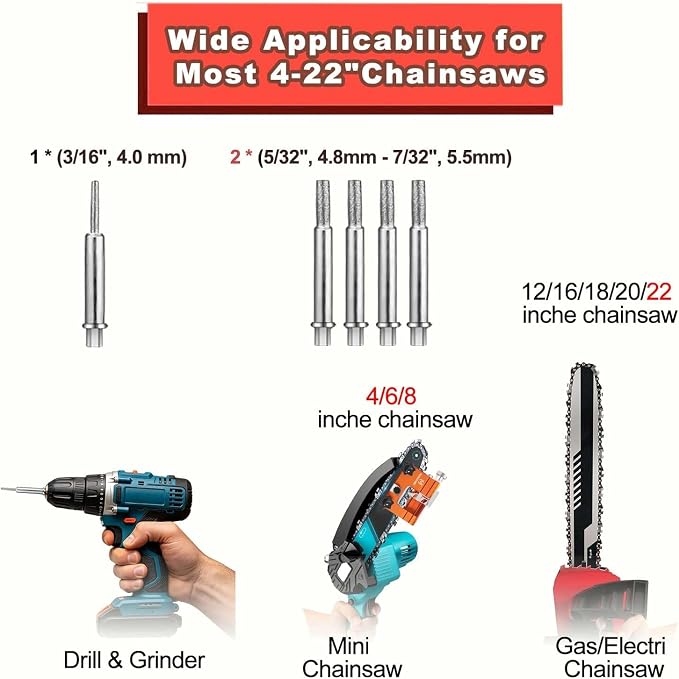 Chainsaw Sharpener Jig with Carry Bag and Gloves, Universal Chainsaw Sharpening Kit, Chain Saw Sharpener Tool with 5 Sharpening Stone Portable Chainsaw Accessories for 4"- 22" Saw Chain