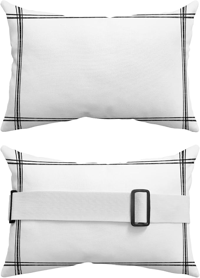 Outdoor Pillows Covers with Inserts Solid Color White Waterproof Recliner Pillow with Adjustable Strap Throw Pillows for Patio Furniture Pool Lounge Chair, 11x16 inch, 1PCS
