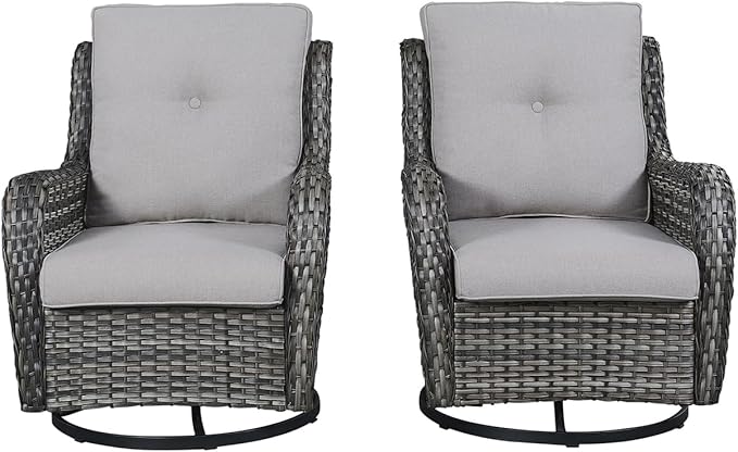 HUMMUH Outdoor Swivel Rocker Wicker Patio Chairs High Back PE Rattan Glider Chairs 4PCS Patio Furniture Set(Grey,Grey)