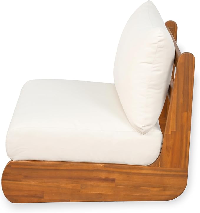 Christopher Knight Home Poppy 3 Piece Patio Conversation Set with Cushion, Acacia Wood 5 Seater Outdoor Sofa Chat Set, Wooden Patio Sectional Sofa Set with Club Chair, Teak+Beige