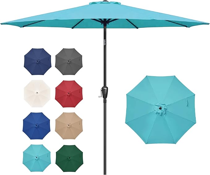 Simple Deluxe 9FT Outdoor Patio Umbrella Table Market Umbrella with Push Button Tilt and Crank, 8 Sturdy Ribs, UV Protection Waterproof for Garden, Lawn, Deck, Backyard, Pool,Turquoise