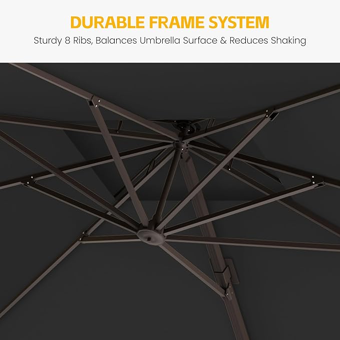 10x10 FT Patio Cantilever Umbrella (Base Not Included) (Base Not Included), Rectangular Heavy Duty Offset Umbrella for 6-8 People, 360°Rotation & Mult Tilt, Double Top Design, for Pool Garden Deck (Black)