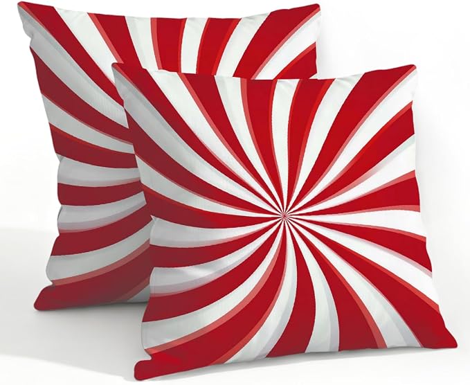 22x22 Inch Outdoor Pillow Covers Set of 2 Waterproof Throw Pillow Covers Decorative Couch Cushion Covers Candy Cane Swirl Square Pillowcases Protectors for Patio Garden Sofa