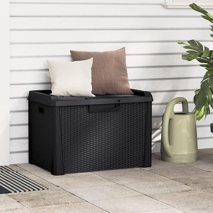 Wooden Effect Garden Trunk Organizer Box Toys Multibox Waterproof Outdoor, Garden Trunk Anthracite 125 L in PP