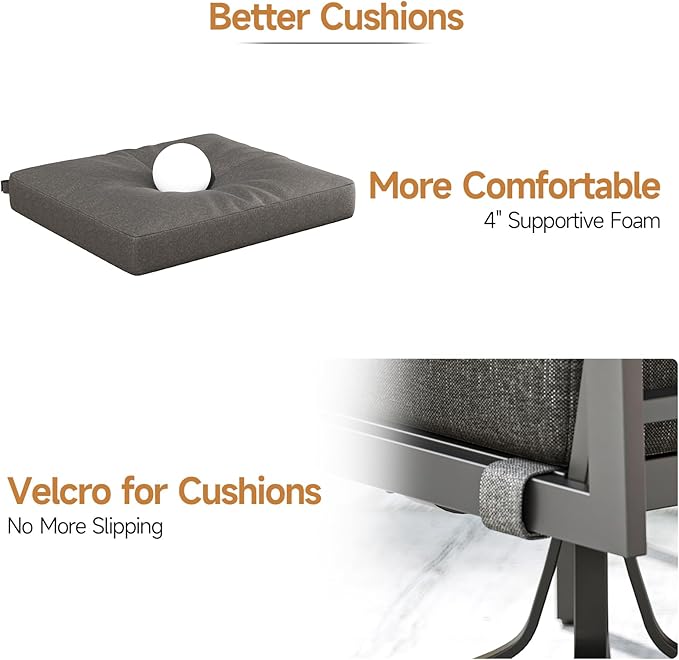 Patio Conversation Set, 5 Pcs Outdoor Furniture with 3-Seater Sofa, 2 Single Rotate 360° Chairs, Coffee Table and End Table, 5 Seats Couch with Washable Thick Cushions for Backyard Porch Balcony