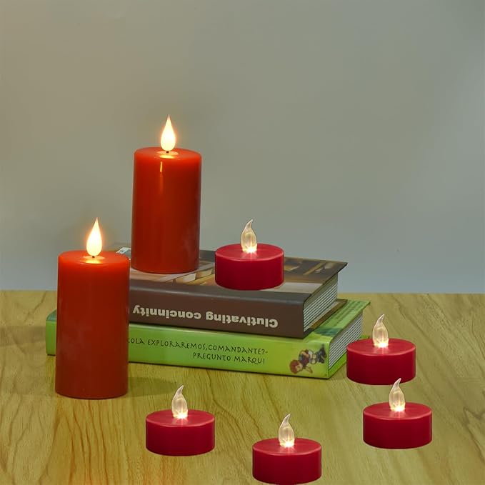 Hanzim Tea Light Candles with Remote Control,Flickering Flameless LED Candle,Long Lasting 400+Hours,Battery Operated with Timer for Home Decoration Seasonal &Festival Celebration(12pcs Red)