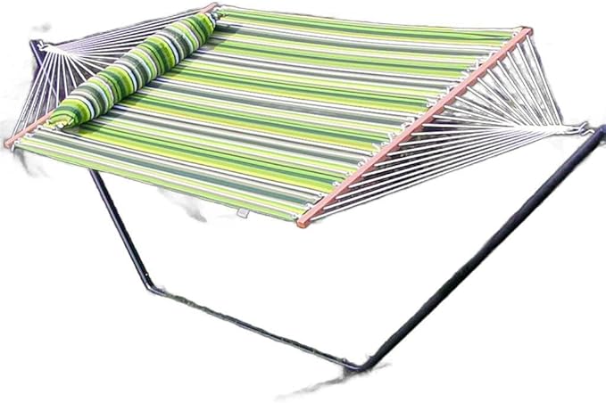 HomeRoots 643965 Striped Double Hammock Green & Yellow