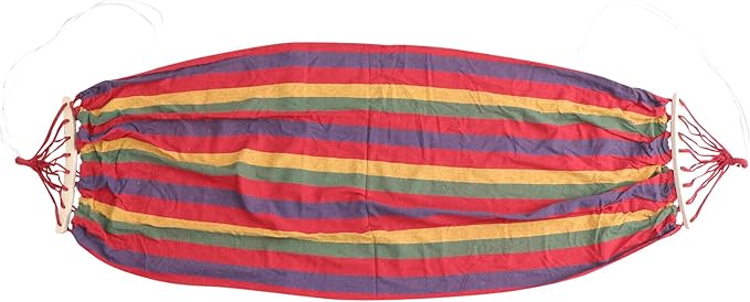 Uonlytech Rainbow Striped Single Person Hammock Outdoor Canvas Camping Swing with Anti-tip Design for Travel and Backyard Use, Widened Cotton Fabric in Red