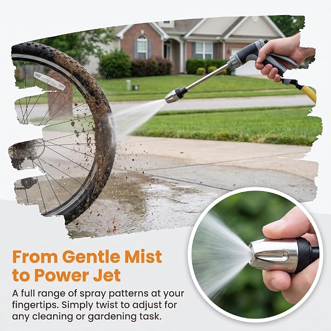Pressure Washer with Stainless Steel Long Handle, 3 Adjustable Spray Modes, Suitable for Car Washing, Garden Watering, Window Cleaning