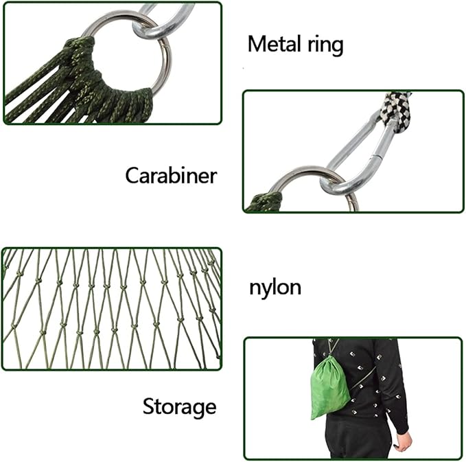 Camping Hammock, Garden Hammock Outdoor Cotton Hammock with Metal Ring，Portable Carry Bag and Hanging Straps for Patio Yard Beach Camping(Green)
