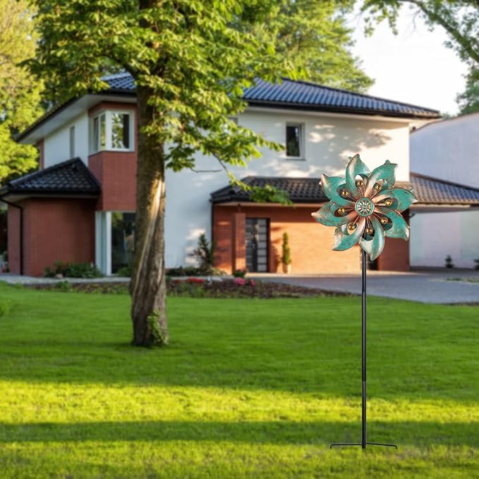 VEWOGARDEN Garden Decor Wind Spinners, Small Waterproof Metal Pinwheels Wind Spinner for Yard and Garden 37 * 10inches (Double Blade)
