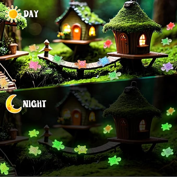 200 Pcs Mini Resin Turtles Glow in the Dark Sea Animals for Dollhouse Decor | Tiny Sea Turtle to Hide Small Luminous Figures Miniature Plastic Animal for Fairy Garden Micro Landscaping Home Decor Crafts
