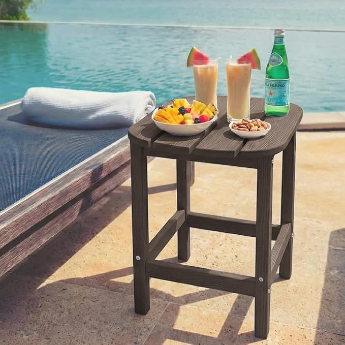 Outdoor Adirondack Side Table for Patio Porch Pool, 18" HDPE Weather Resistant End Table for Backyard and Indoor Use, Easy Maintenance & Indoor Outdoor Durable Construction(Coffee)