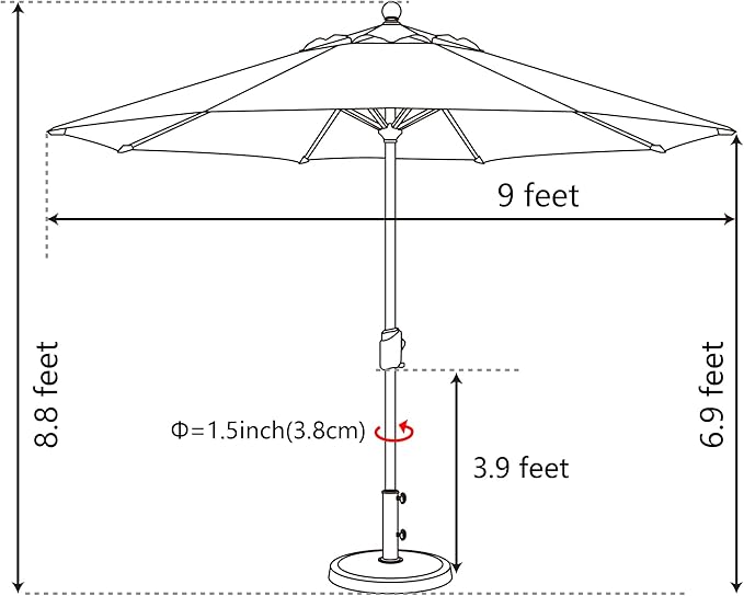 EliteShade USA 10-Year-Non-Fading 9Ft Market Patio Umbrella, UPF 50+ UV Protection Performance Sun Umbrella, Heavy Duty Commercial Grade Outdoor Table Umbrella with Crank & Tilt, Windproof Vented Top for Garden, Pool, Deck and Outdoor Playsets, Burgundy