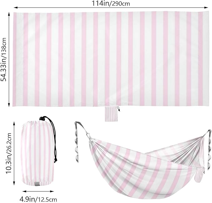 Pink Vertical Stripes 330lb Capacity Camping Hammock with Tree Straps Backyard Hammock for Camping Travel Accessories hamacas para Deck