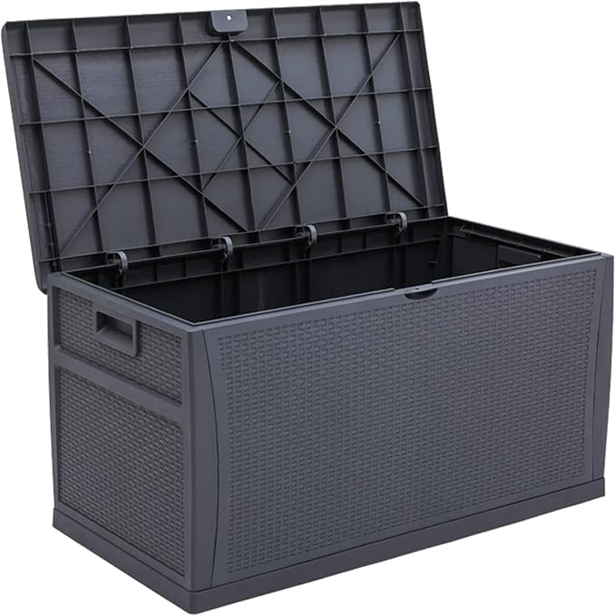 CrownLand 120 Gallon Outdoor Storage Deck Box Resin Container Weatherproof Box Patio Garden Furniture Storage Boxes All Weather Using,Gray