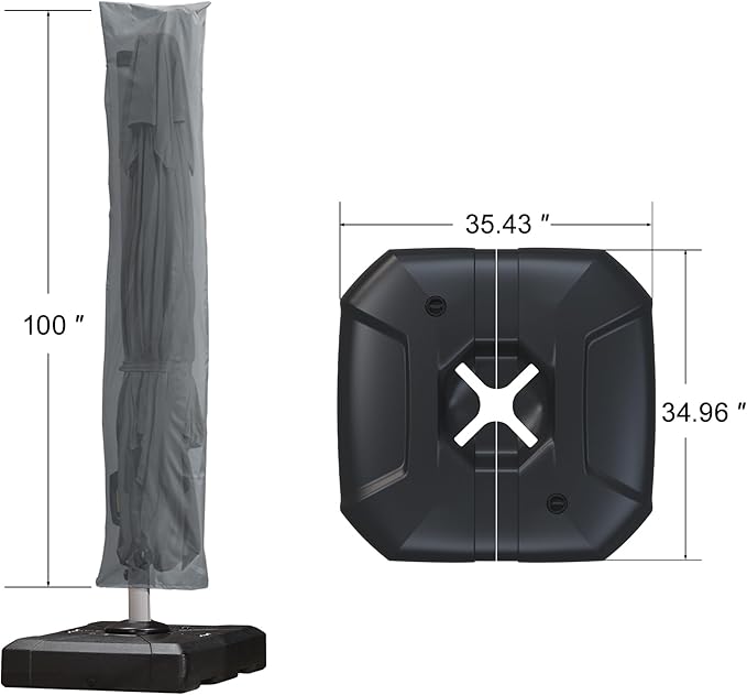 PURPLE LEAF 9'×11.5' Cantilever Patio Umbrella with Base Rectangle Offset Outdoor Umbrella Cover with Zipper for Garden Deck Pool Light Grey