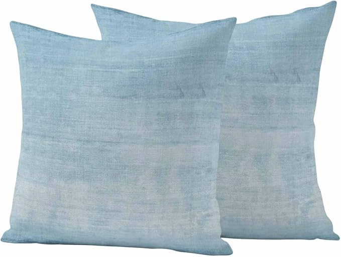 Vandarllin Outdoor Throw Pillows Covers 18x18 inch Set of 2 Waterproof Sky Blue Linen Decorative Zippered Cushion Covers for Patio Furniture, Solid Color Texture Lumbar Pillowcases