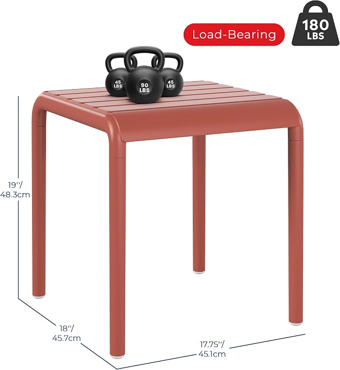 Costaelm Sunshine Plastic Modern Outdoor Patio Accent Side Tables (Set of 2), Red