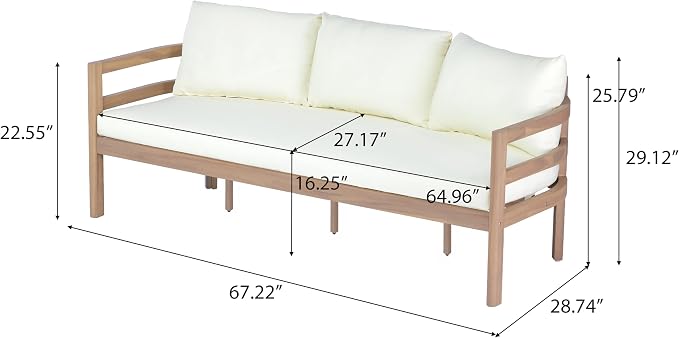 Christopher Knight Home Alger 5-Seater Patio Furniture Set with Removable Cushion, 4 Piece Outdoor Acacia Wood Conversation Set, Wooden Outdoor Sectional Sofa Set with Coffee Table, Light Teak+Beige
