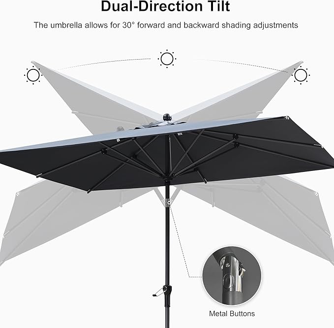 PURPLE LEAF 8' x 5' Rectangular Patio Umbrella Outdoor Table Umbrella Aluminum Frame Market Umbrella Sun Umbrella with 8 Sturdy Ribs & Tilt for Garden Deck Lawn & Pool Gray
