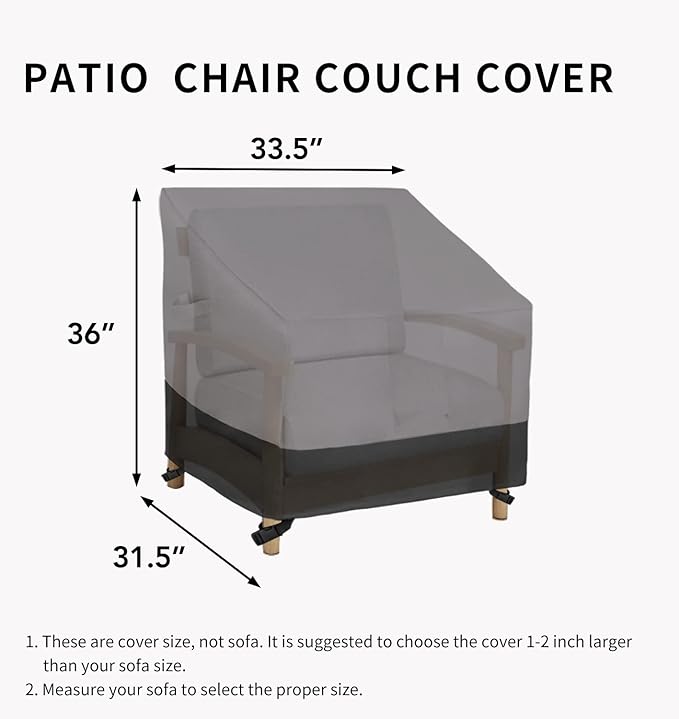 Easy-Going Outdoor Chair Cover Waterproof, Heavy Duty Patio Chair Cover, Windproof Outdoor Furniture Cover with Air Vent (2 Pack-33.5Wx31.5Dx36H inch, Gray/Black)