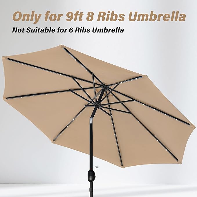 Simple Deluxe 2 Pack 9' Patio Umbrella Replacement Canopy Only Outdoor Table Market Yard Umbrella Replacement Top Cover with 8 Ribs, Tan