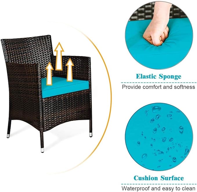 LUARANE 4-Piece Rattan Patio Furniture Set, Outdoor Wicker Sofa Couch Table Set, w/ Thick Seat Cushions Tempered Glass Coffee Table, Conversation Set for Lawn Garden Poolside Backyard (Turquoise)