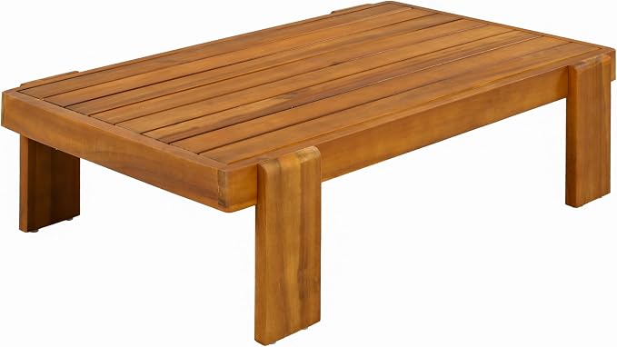 Christopher Knight Home Phobo Acacia Wood Outdoor Loveseat and Coffee Table Set, 2 Piece Patio Furniture Set with Cushion, Outdoor Conversation Set with Slatted Design for Backyard, Teak + Light Brown